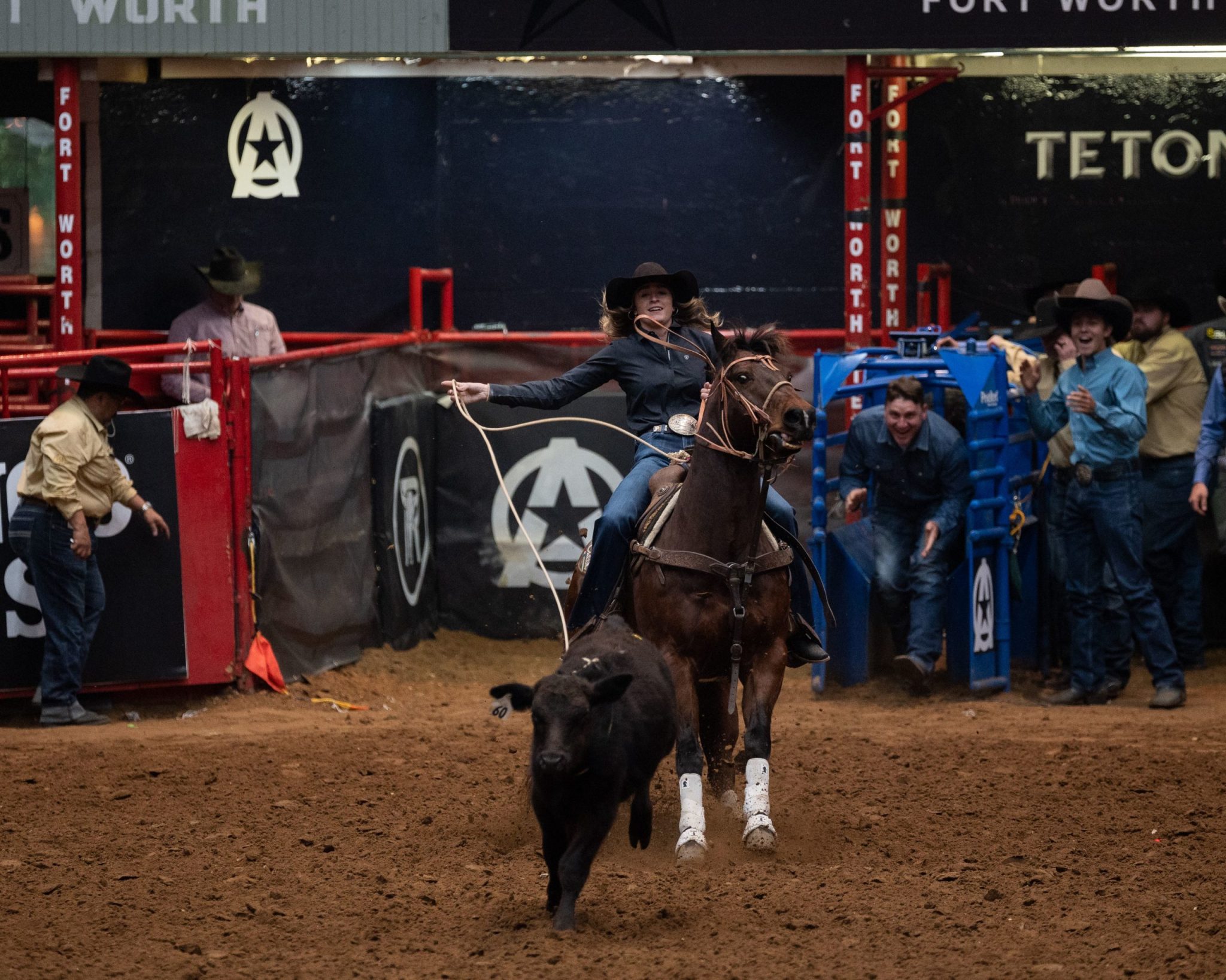 Kaydence Crawford roping her breakaway calf at The American Rodeo.