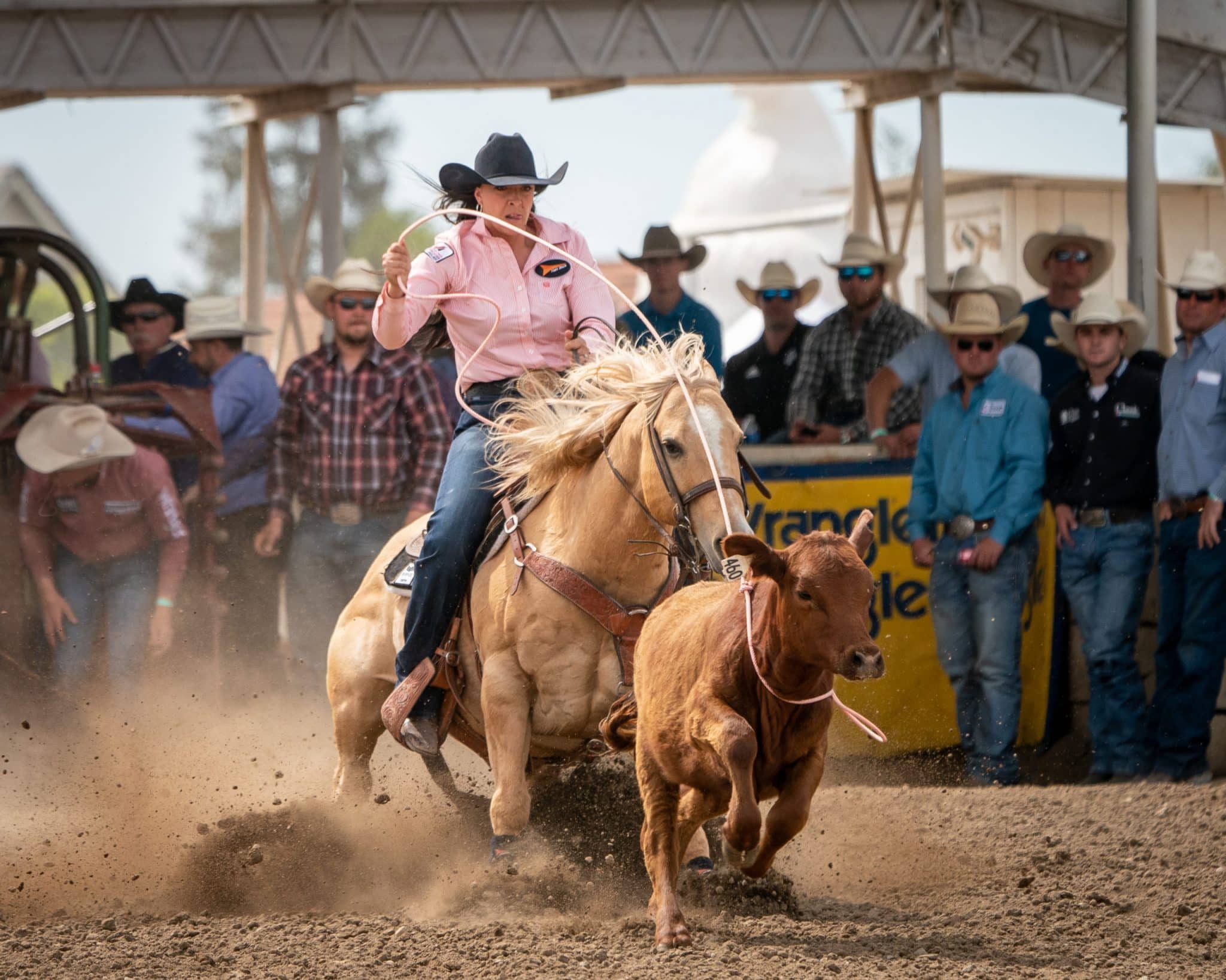 Makayla Boisjoli roping her breakaway calf at the Oakdale, California, rodeo.