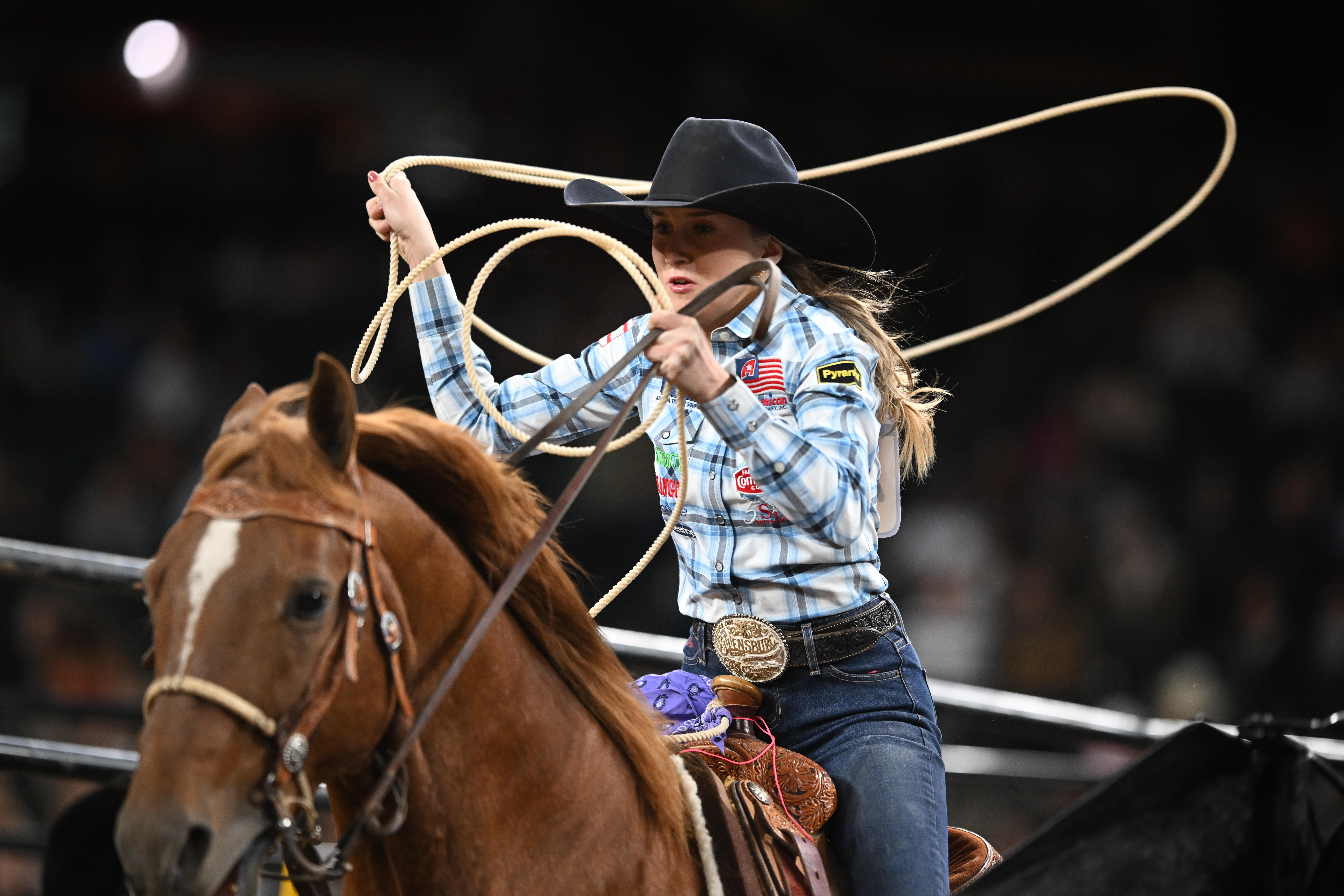 Josie Conner leads the Hondo Rodeo breakaway field on two head with a time of 4.29 seconds. Saturday night will determine the average champion.